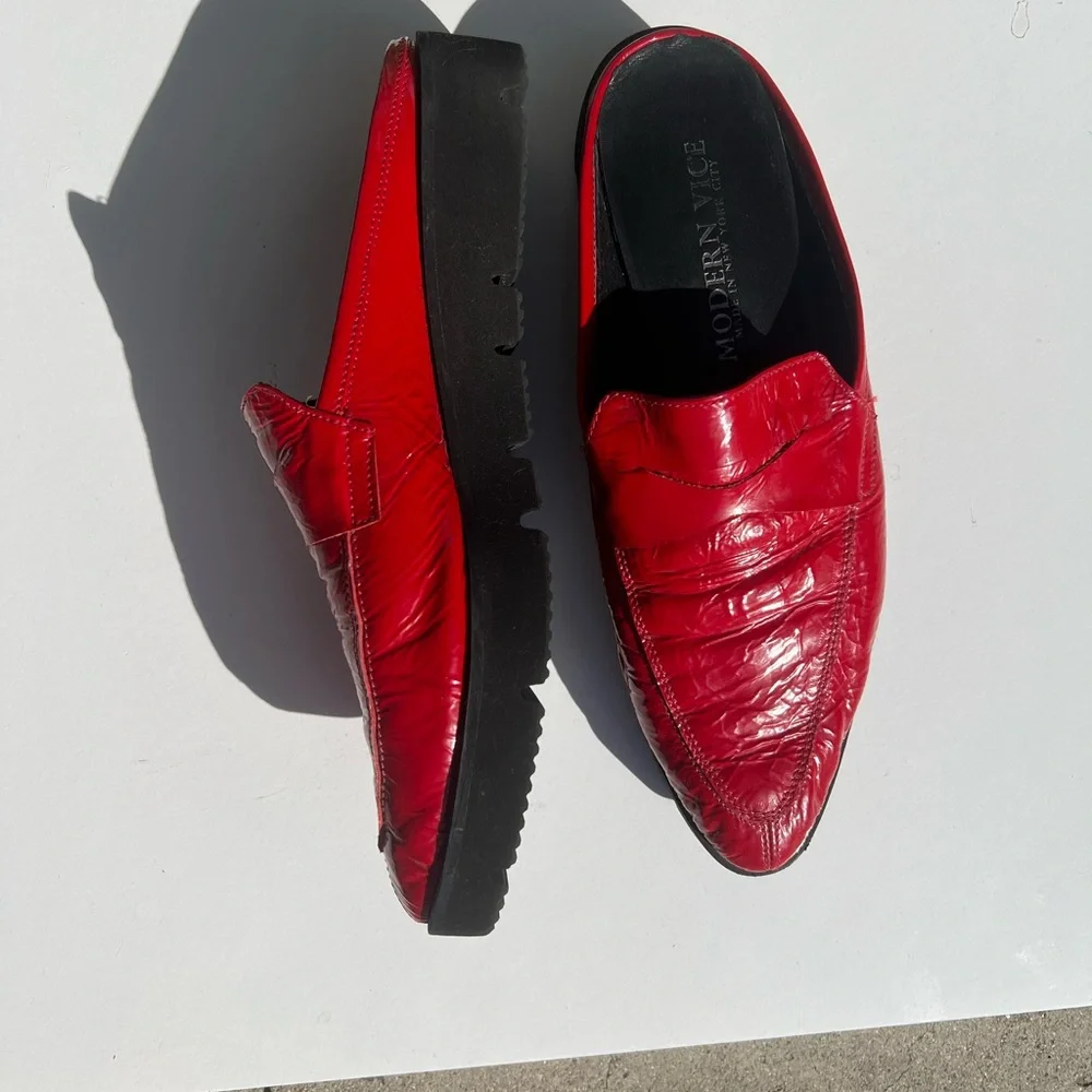 Modern Vice Red Pointed Leather Slip-On Loafers